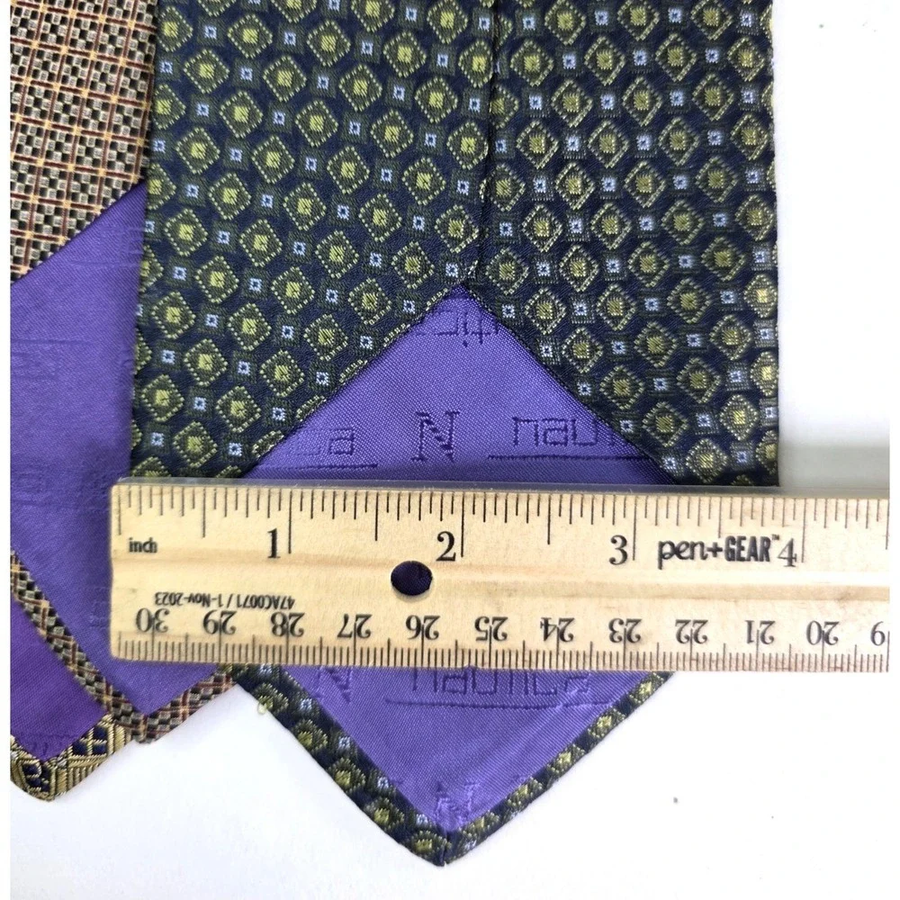 Nautica Neck Ties Lot of 3‎ Mens Adjustable Blue 100% Silk Plaid Geometric EUC